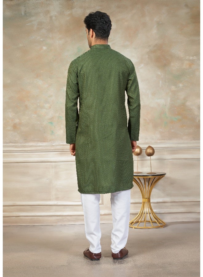 OUTLUK Green Cotton Kurta Pajama for Men - Image 2